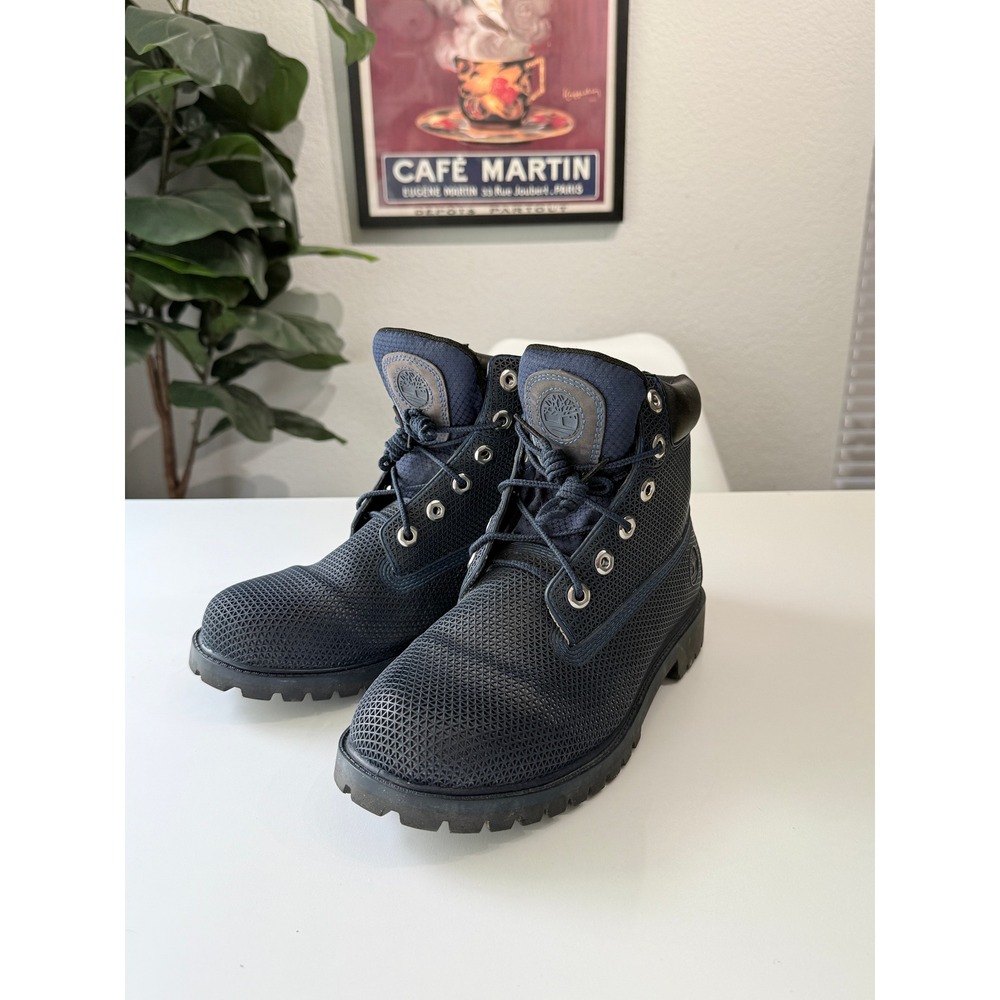 Timberland 6 Inch Premium Navy Blue Textured Mesh Leather Boots A14HP Mens 7